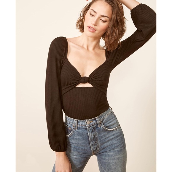 Reformation Tops - Reformation Rosalind black ribbed cut out top